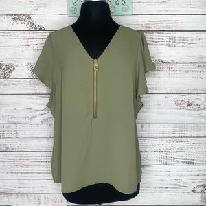 Michael Kors | Olive Green Flutter Sleeve Casual Top